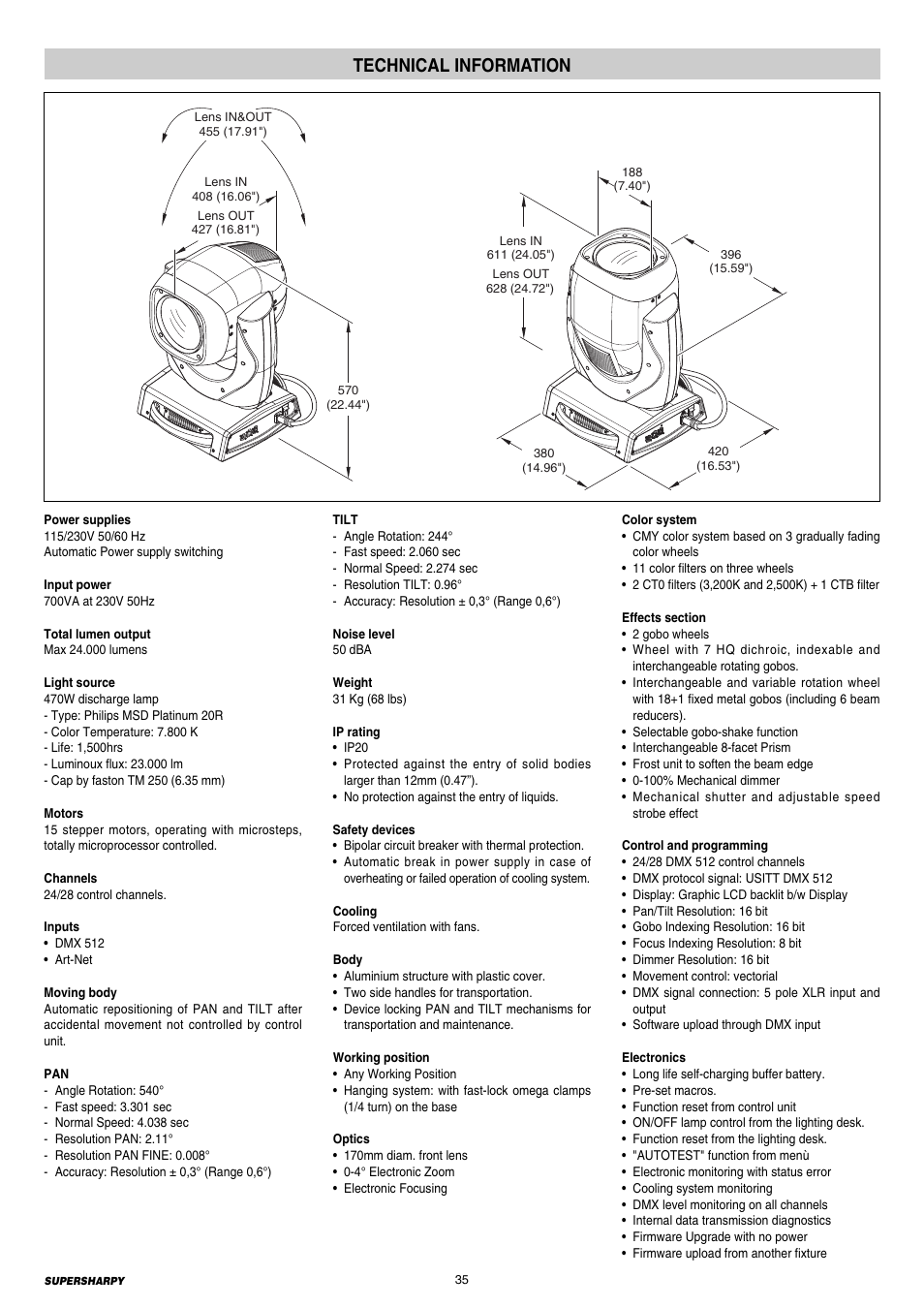 35 technical information, Technical information | Clay Paky SUPERSHARPY User Manual | Page 35 / 44