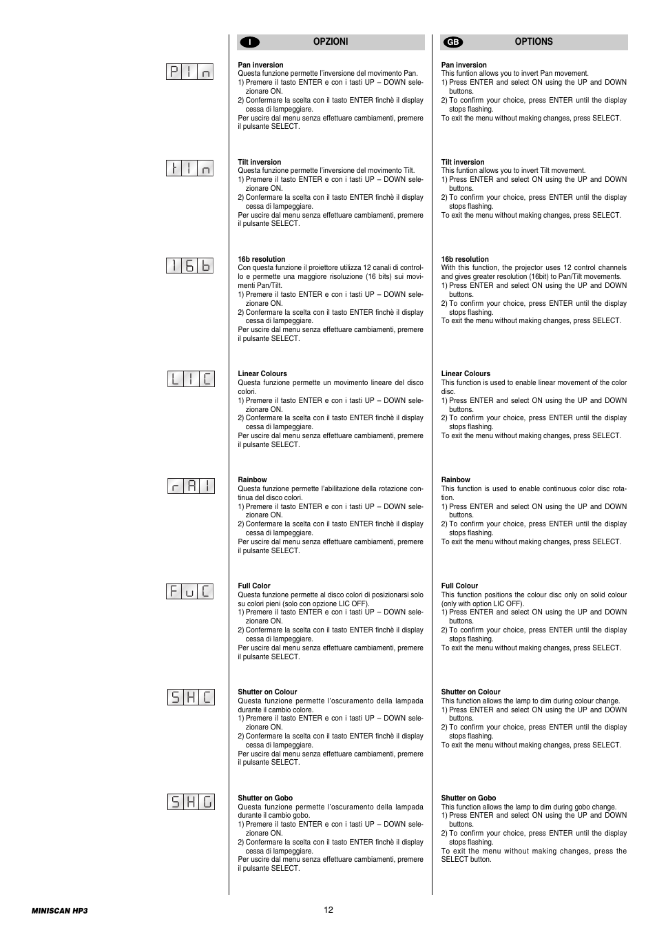 Clay Paky MINISCAN HP3 User Manual | Page 12 / 24