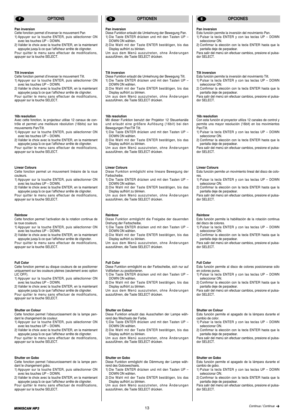 Clay Paky MINISCAN HP3 User Manual | Page 13 / 24