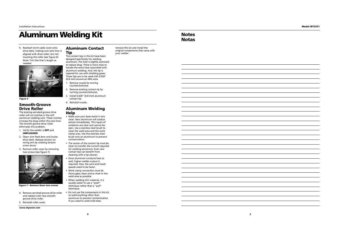 Aluminum welding kit, Smooth-groove drive roller, Aluminum contact tip | Aluminum welding help | Campbell Hausfeld WT2531 User Manual | Page 2 / 4
