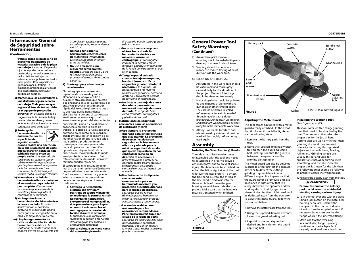 Assembly, General power tool safety warnings | Campbell Hausfeld DG472500DI User Manual | Page 7 / 18