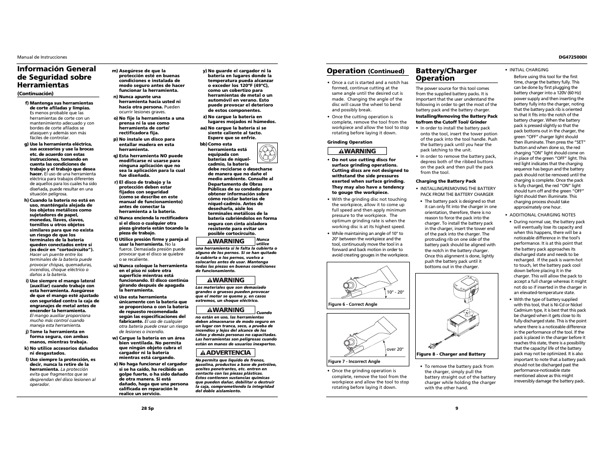 Battery/charger operation, Operation | Campbell Hausfeld DG472500DI User Manual | Page 9 / 18