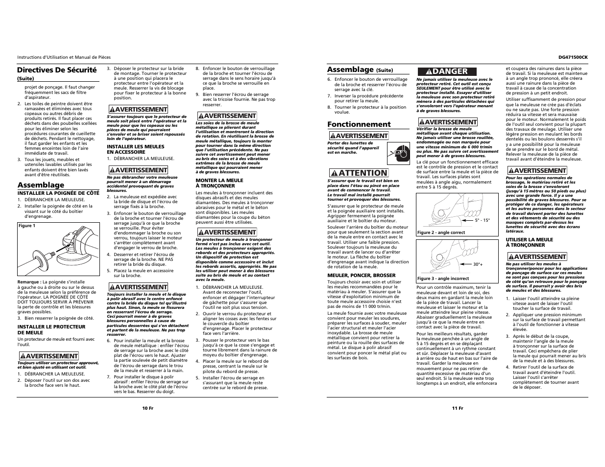 Attention, Danger, Fonctionnement | Assemblage, Directives de sécurité | Campbell Hausfeld DG471500CK User Manual | Page 10 / 10