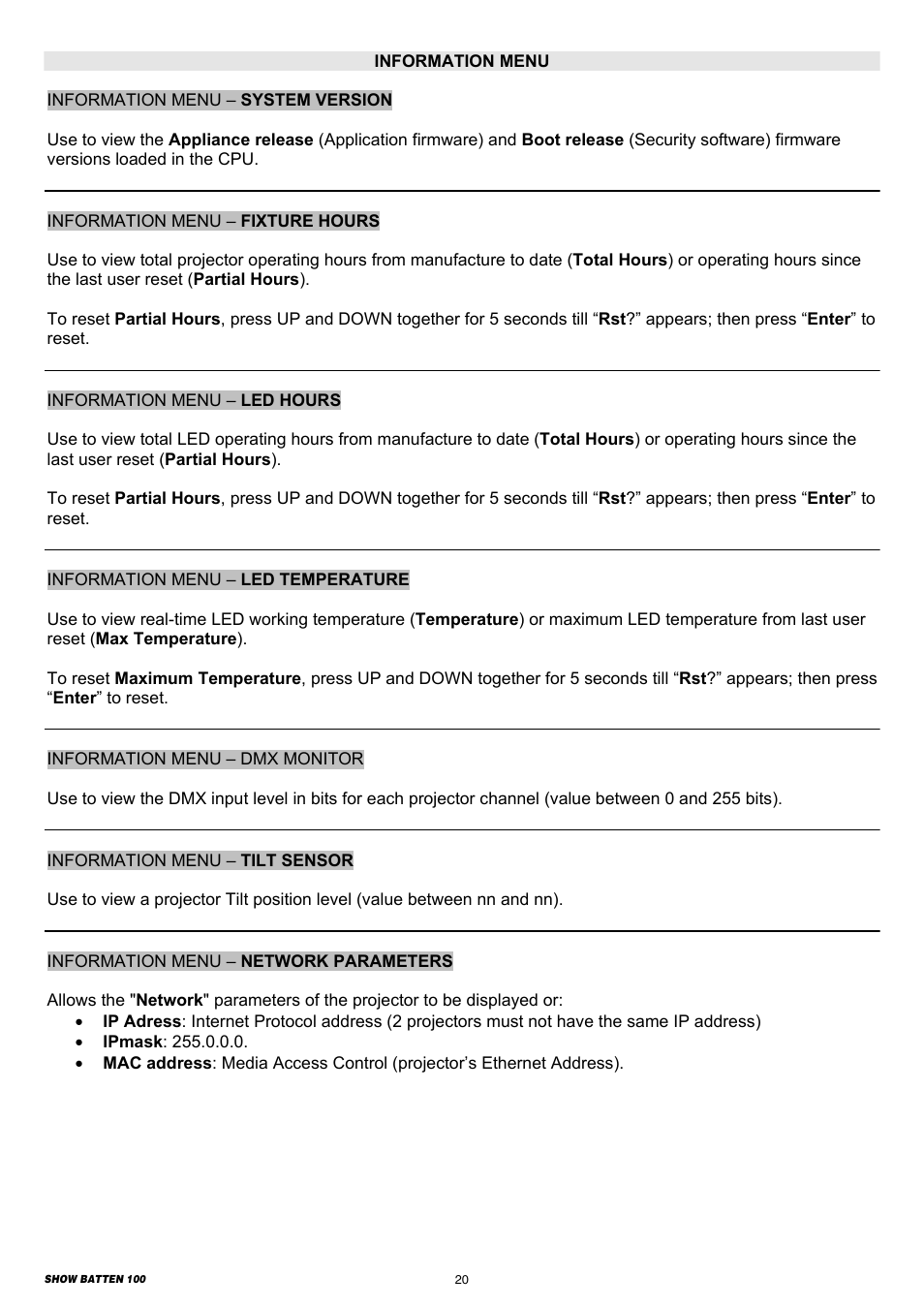 Clay Paky SHOW BATTEN 100 AS User Manual | Page 20 / 32