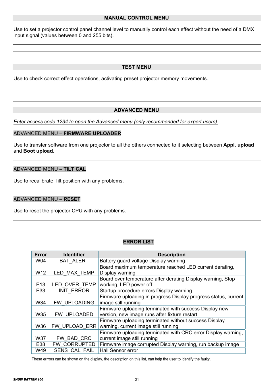 Clay Paky SHOW BATTEN 100 AS User Manual | Page 21 / 32