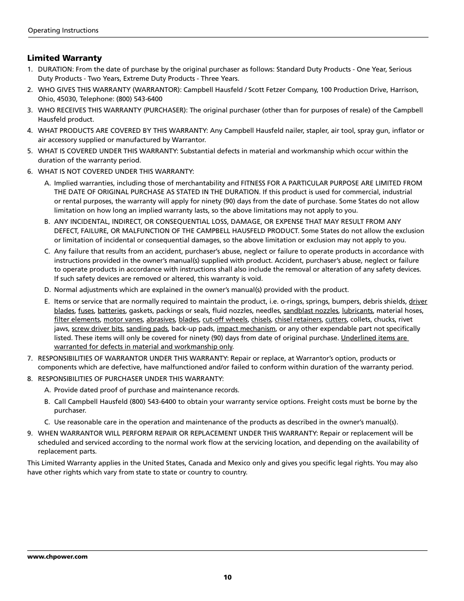 Campbell Hausfeld IFN328K0 User Manual | Page 10 / 32