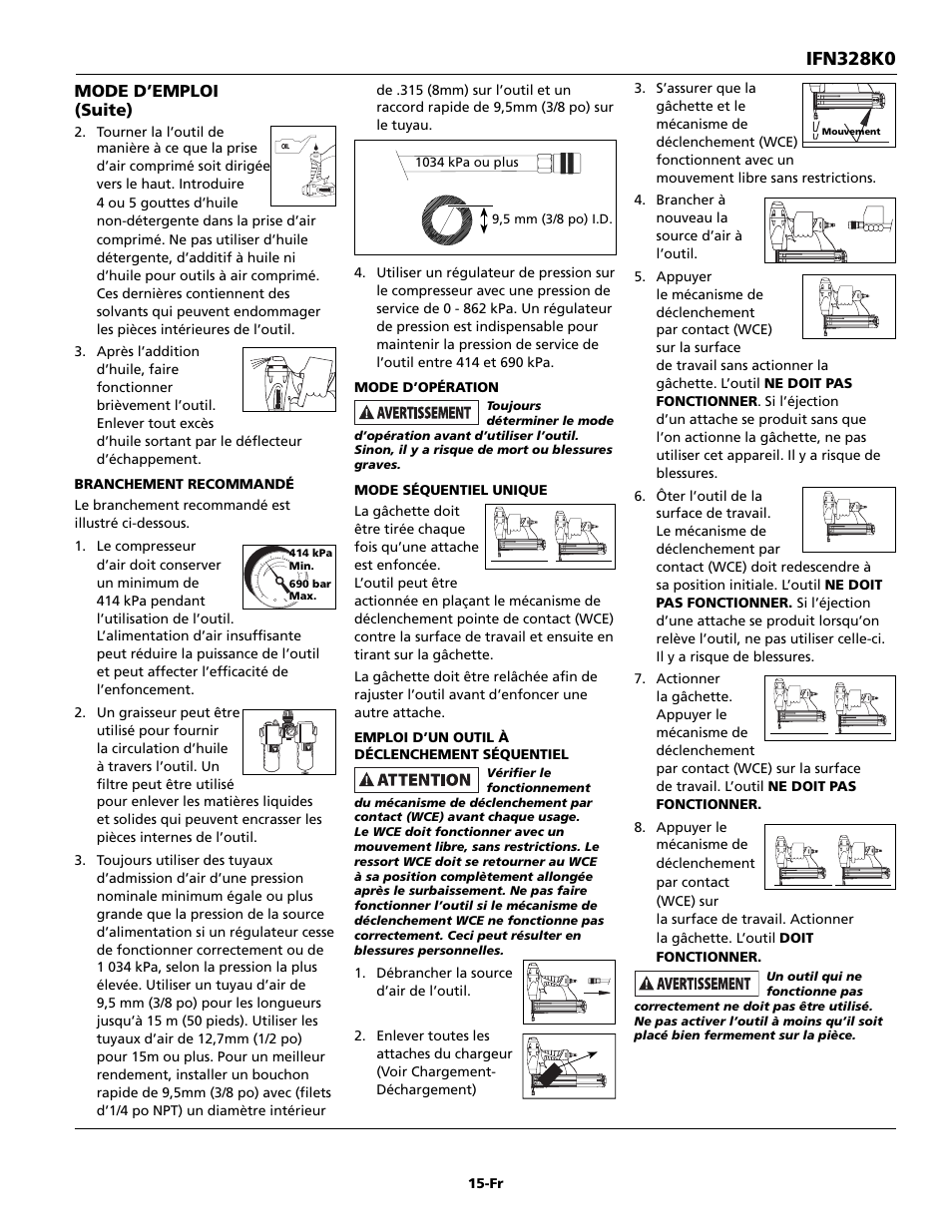 Ifn328k0, Mode d’emploi (suite) | Campbell Hausfeld IFN328K0 User Manual | Page 15 / 32