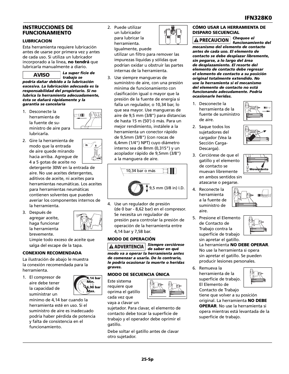 Ifn328k0, Instrucciones de funcionamiento | Campbell Hausfeld IFN328K0 User Manual | Page 25 / 32