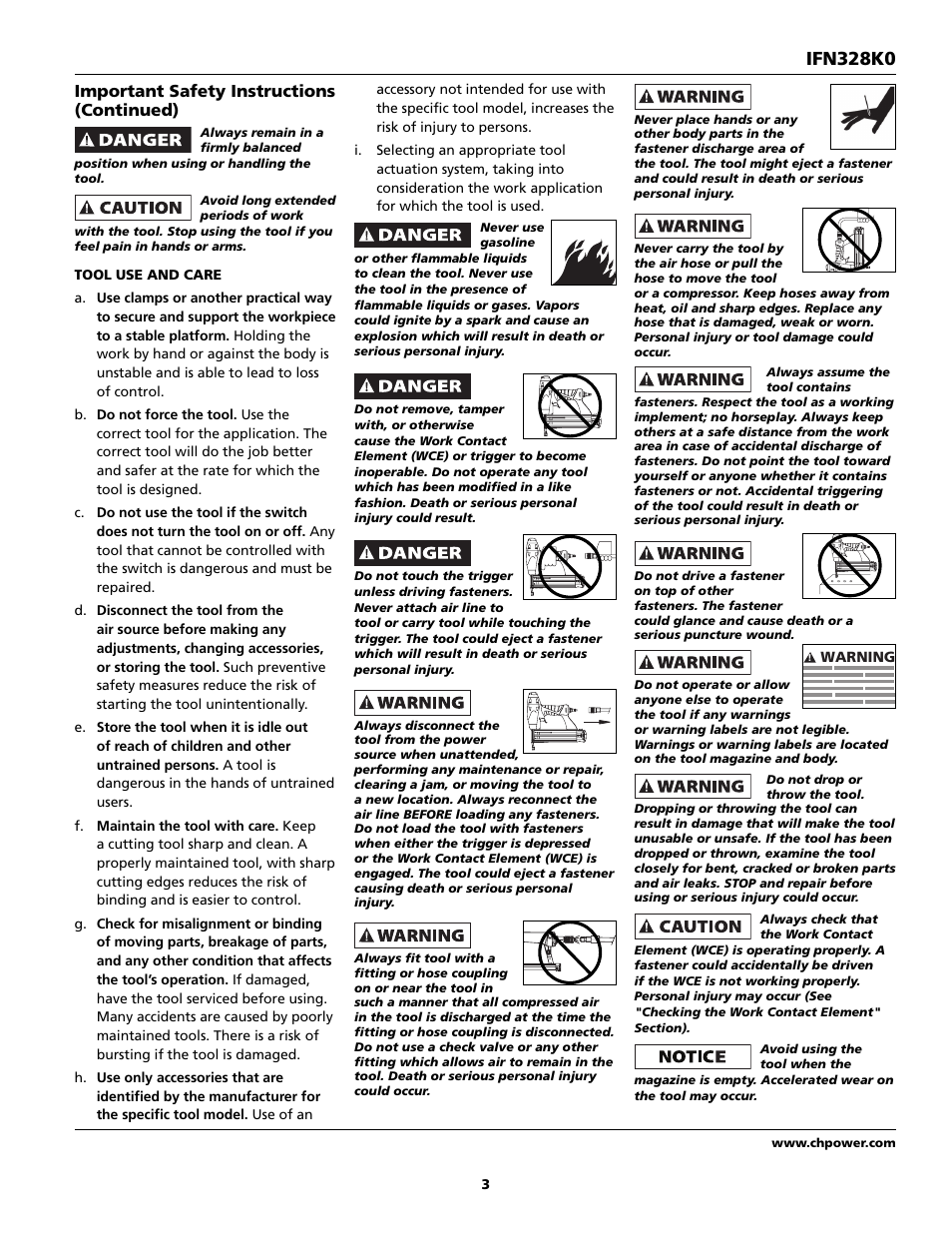Ifn328k0, Important safety instructions (continued) | Campbell Hausfeld IFN328K0 User Manual | Page 3 / 32