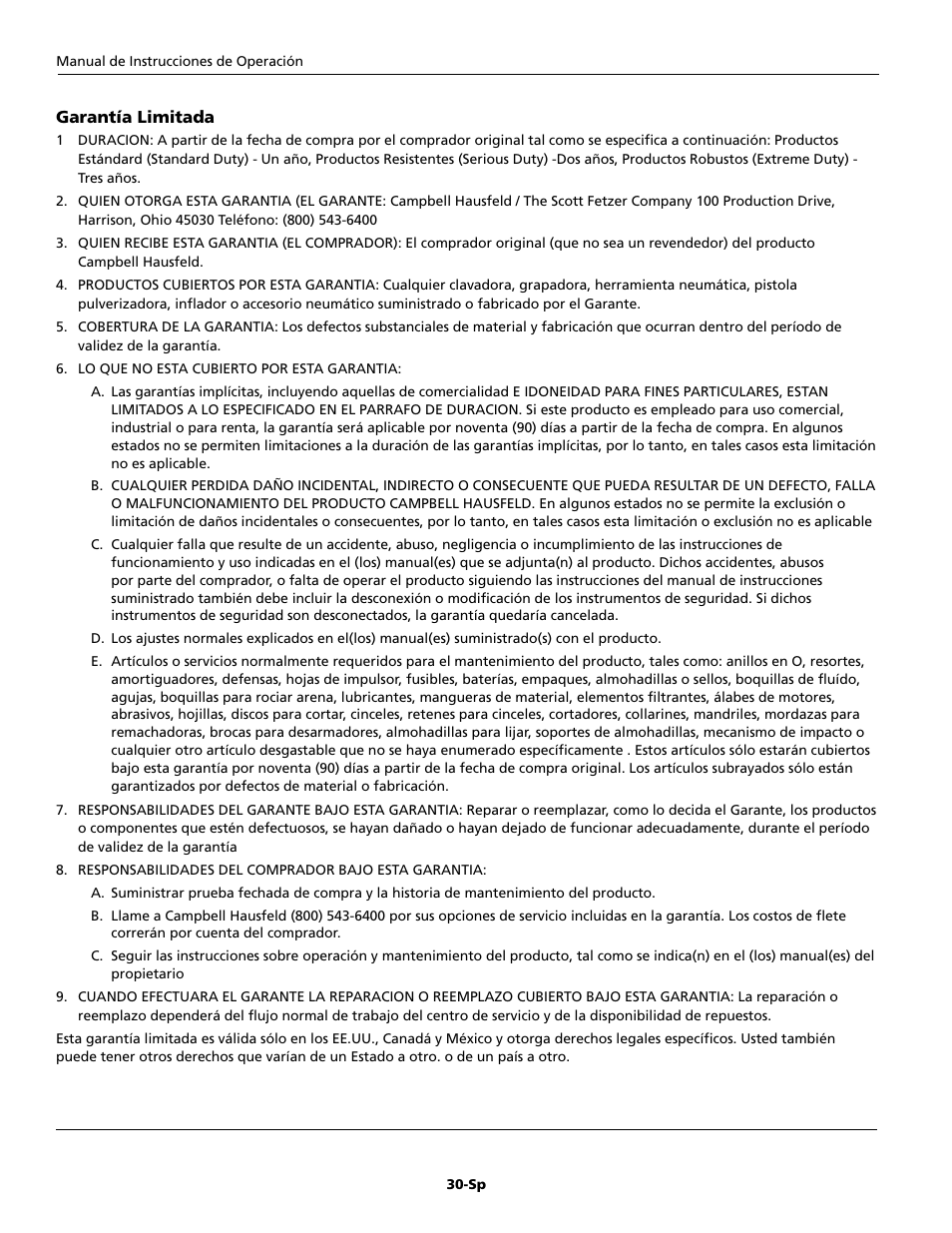 Campbell Hausfeld IFN328K0 User Manual | Page 30 / 32