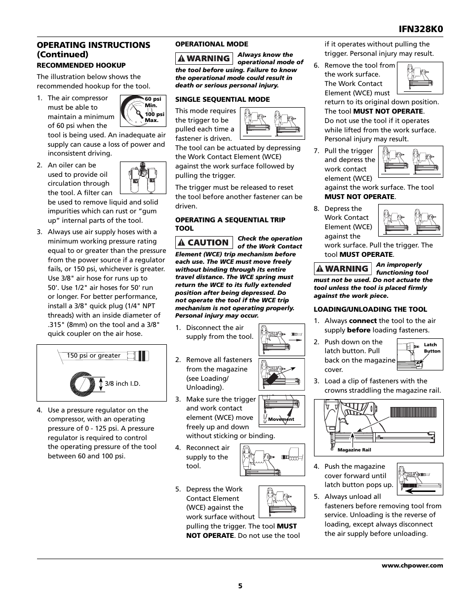 Ifn328k0, Operating instructions (continued) | Campbell Hausfeld IFN328K0 User Manual | Page 5 / 32