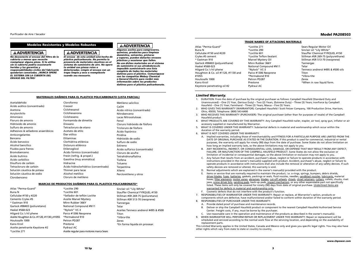 Campbell Hausfeld PA208503 User Manual | Page 3 / 6