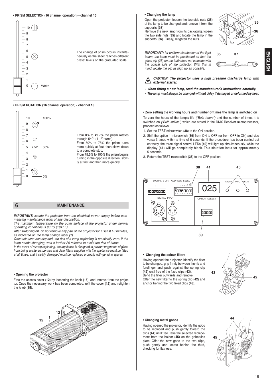 English, Maintenance | Clay Paky SUPER SCAN ZOOM User Manual | Page 7 / 8
