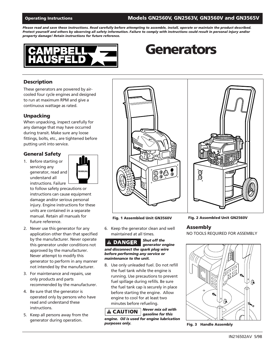 Campbell Hausfeld GN3565V User Manual | 16 pages