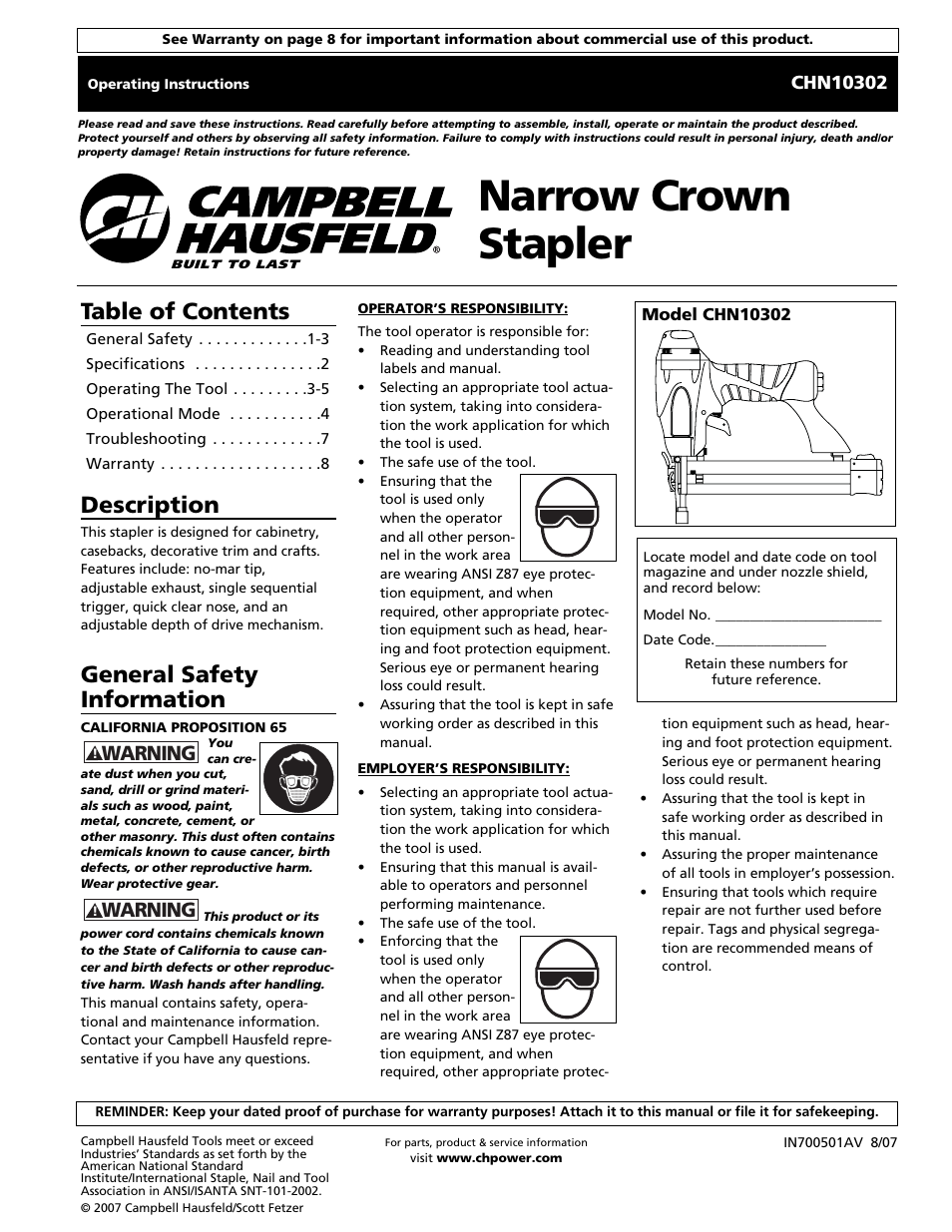 Campbell Hausfeld CHN10302 User Manual | 24 pages
