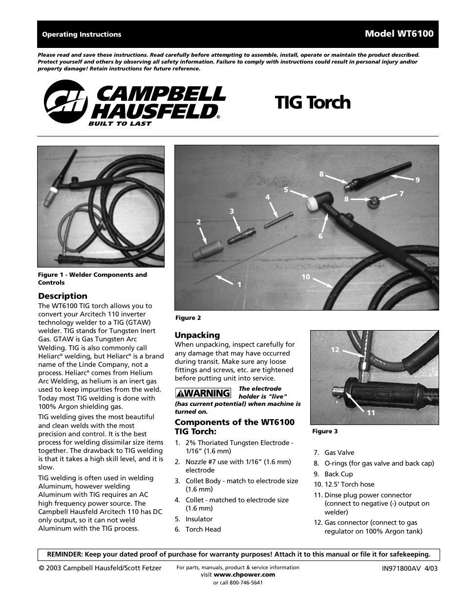 Campbell Hausfeld WT6100 User Manual | 24 pages