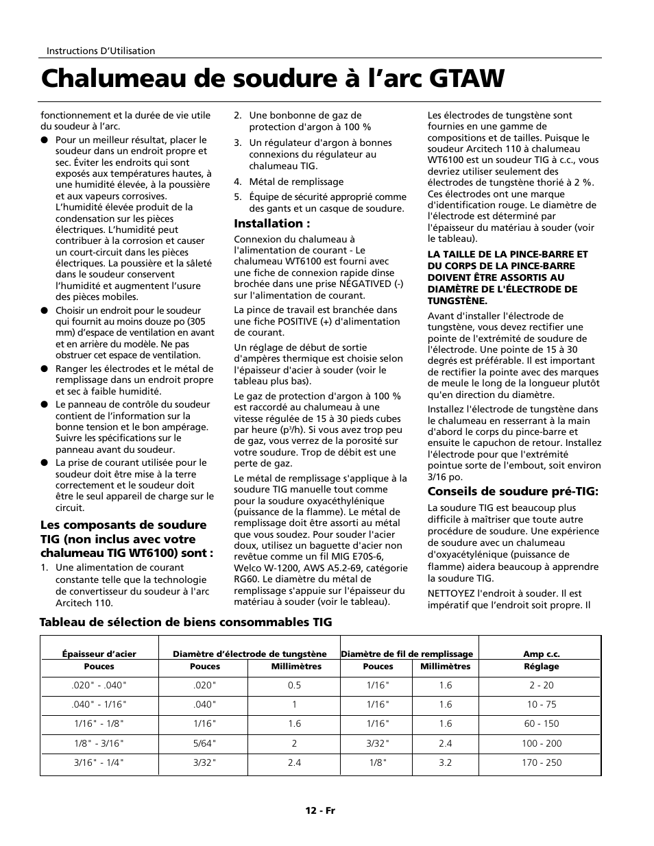 Chalumeau de soudure à l’arc gtaw | Campbell Hausfeld WT6100 User Manual | Page 12 / 24
