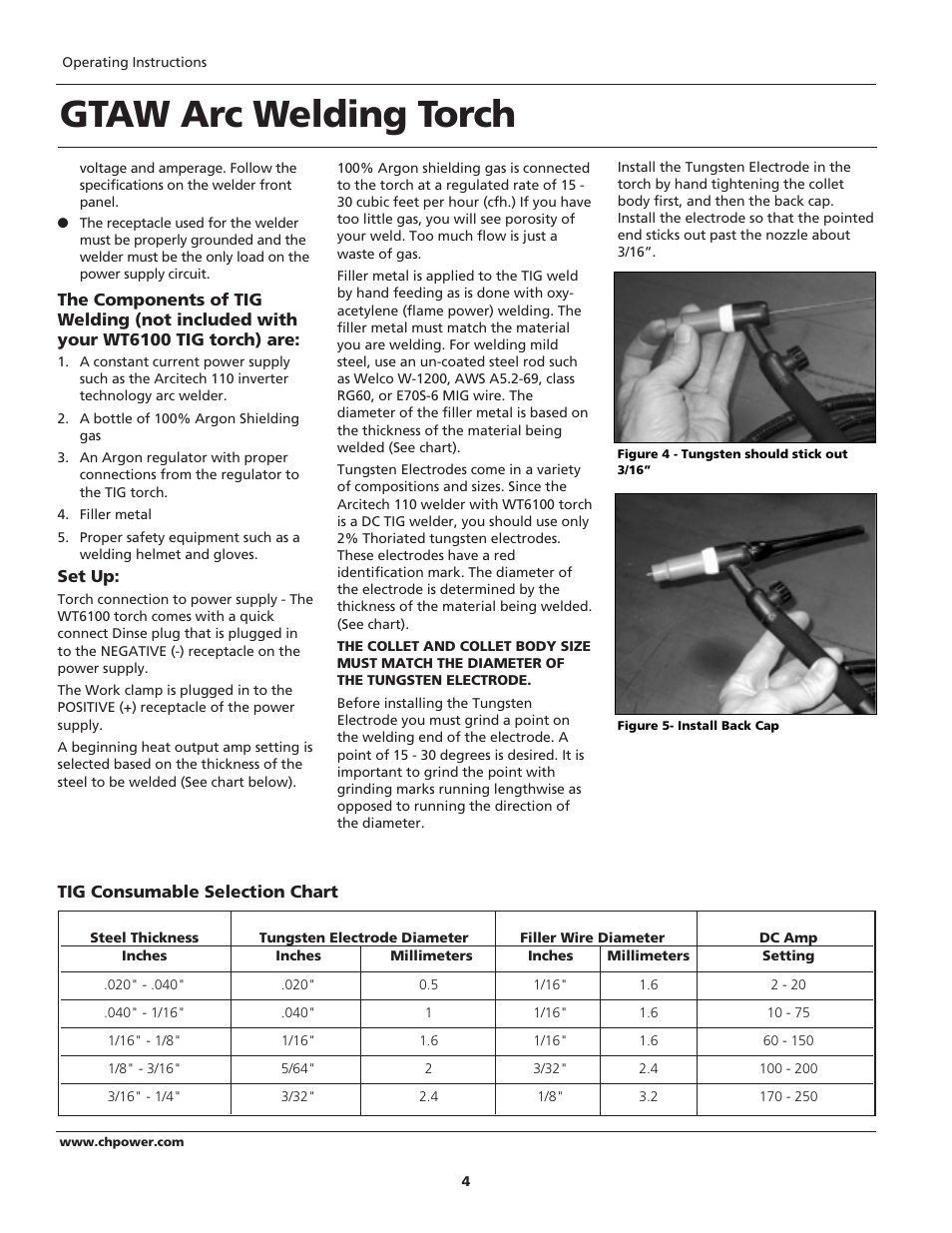 Gtaw arc welding torch | Campbell Hausfeld WT6100 User Manual | Page 4 / 24