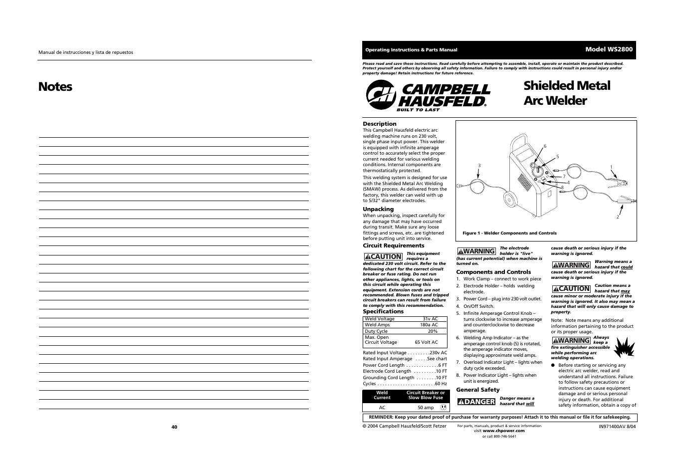 Campbell Hausfeld WS2800 User Manual | 20 pages