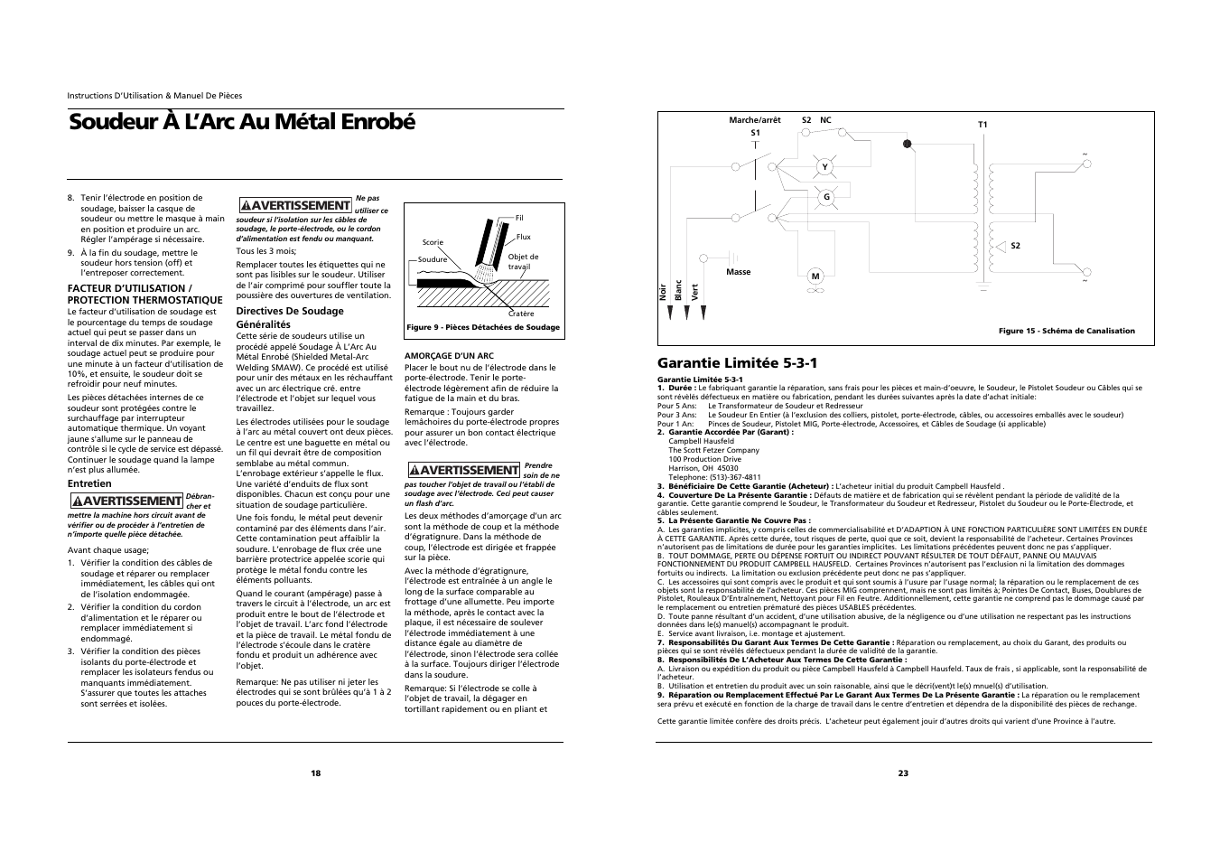 Soudeur à l’arc au métal enrobé, Garantie limitée 5-3-1 | Campbell Hausfeld WS2800 User Manual | Page 18 / 20