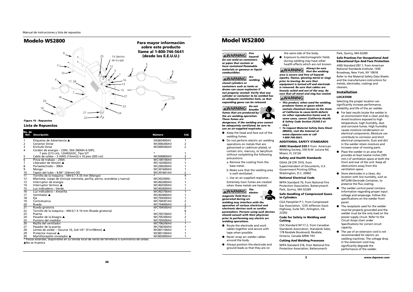 Model ws2800, Modelo ws2800 | Campbell Hausfeld WS2800 User Manual | Page 3 / 20