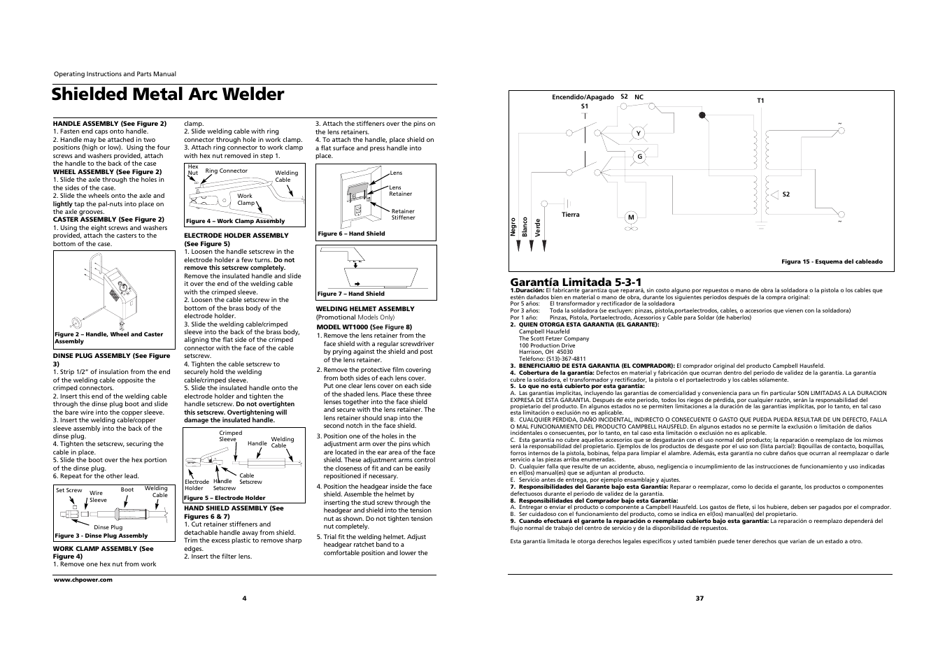 Shielded metal arc welder, Garantía limitada 5-3-1 | Campbell Hausfeld WS2800 User Manual | Page 4 / 20