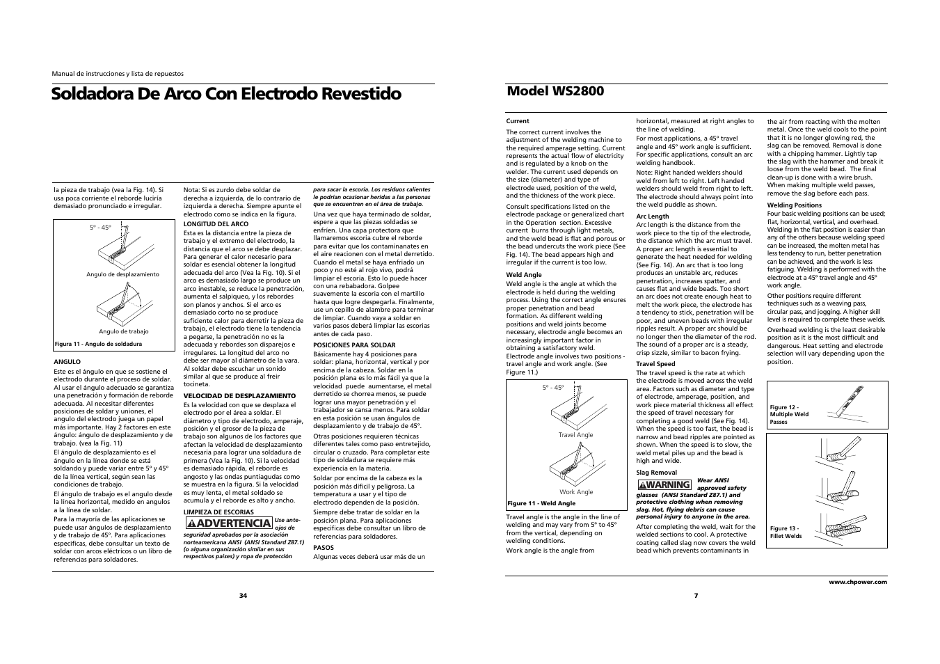 Soldadora de arco con electrodo revestido, Model ws2800, Advertencia | Campbell Hausfeld WS2800 User Manual | Page 7 / 20