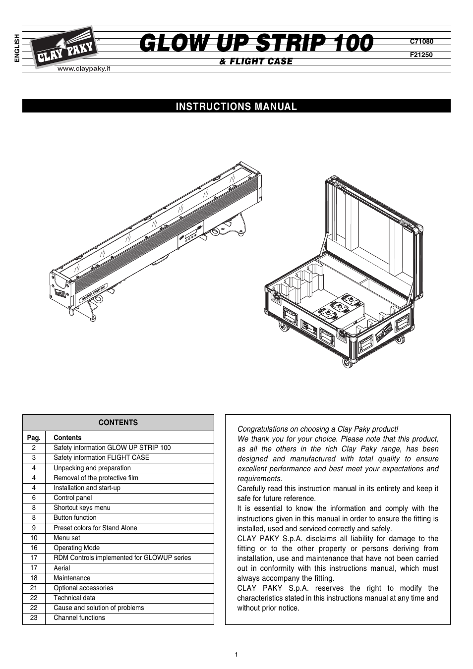 Clay Paky GLOW UP STRIP 100 User Manual | 28 pages