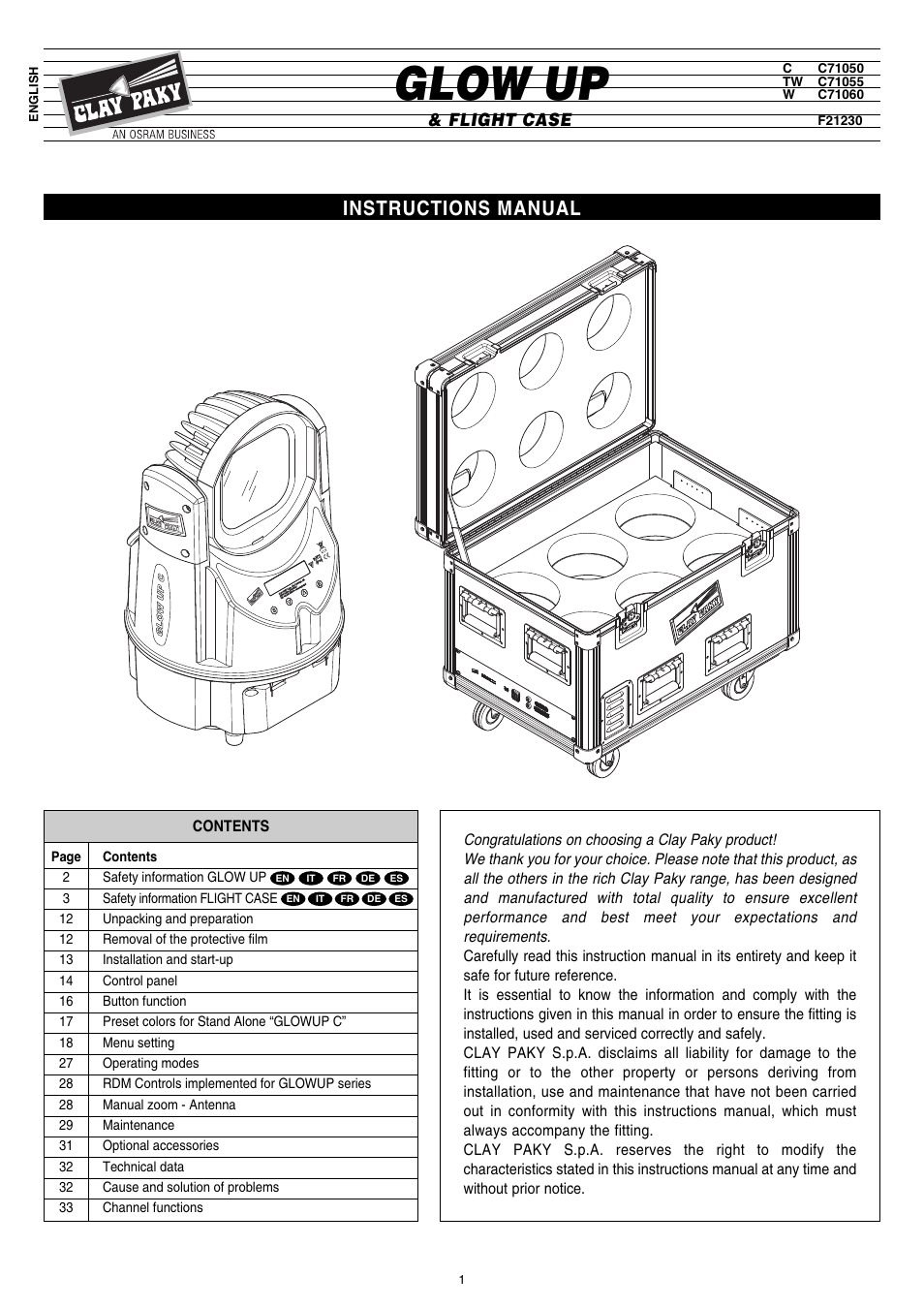 Clay Paky GLOW UP User Manual | 36 pages