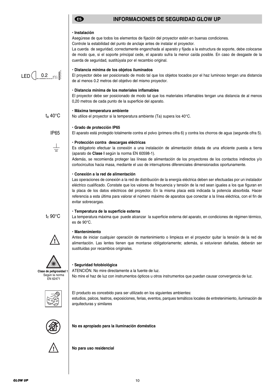 Informaciones de seguridad glow up | Clay Paky GLOW UP User Manual | Page 10 / 36