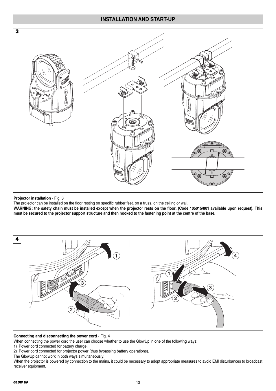 Installation and start-up | Clay Paky GLOW UP User Manual | Page 13 / 36