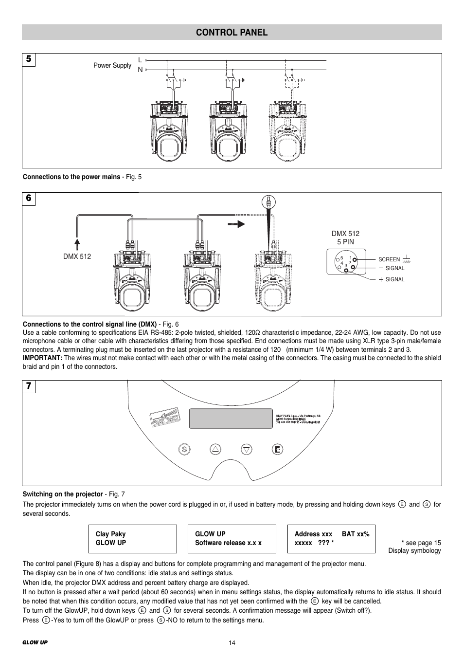 Control panel | Clay Paky GLOW UP User Manual | Page 14 / 36