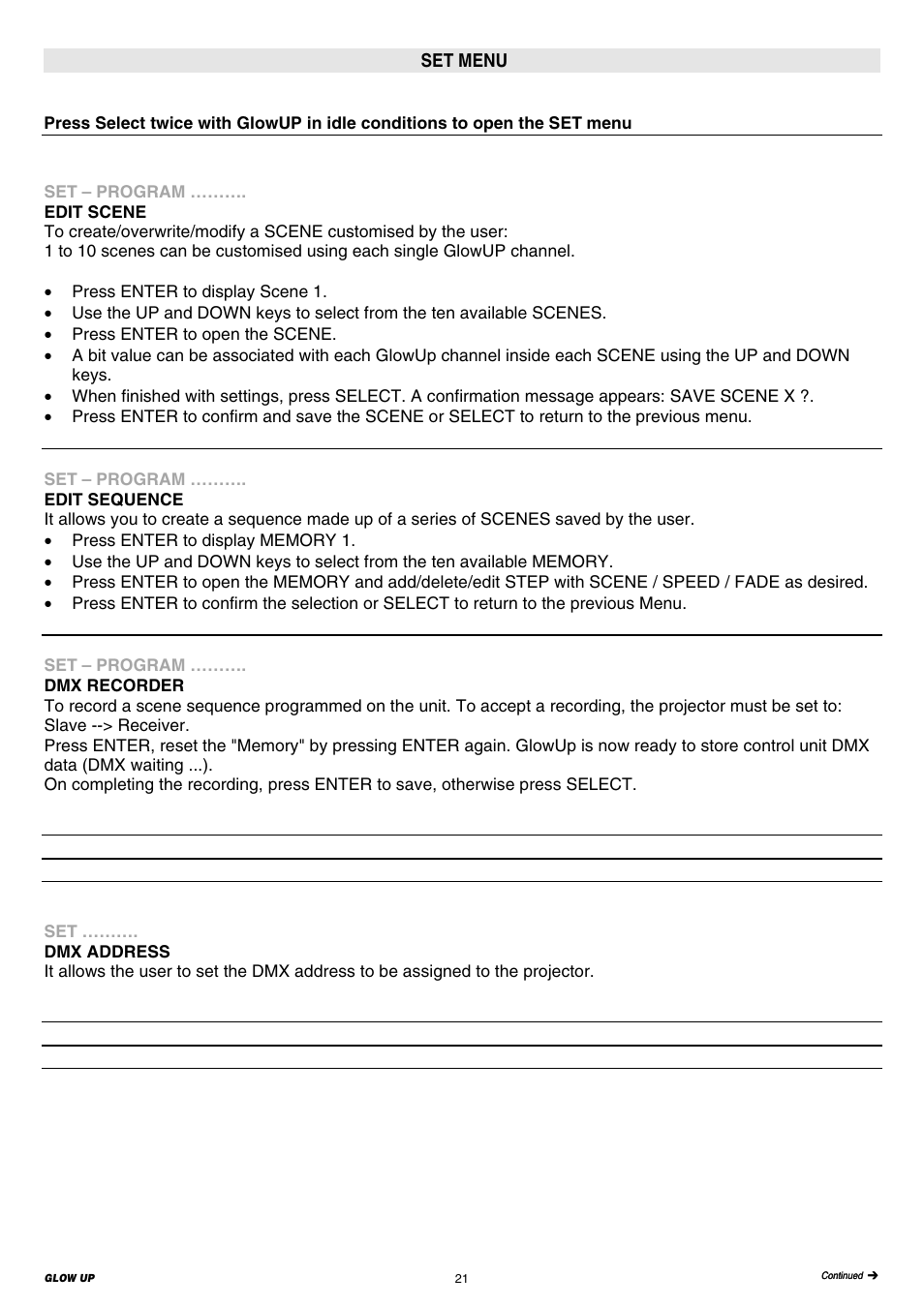Clay Paky GLOW UP User Manual | Page 21 / 36
