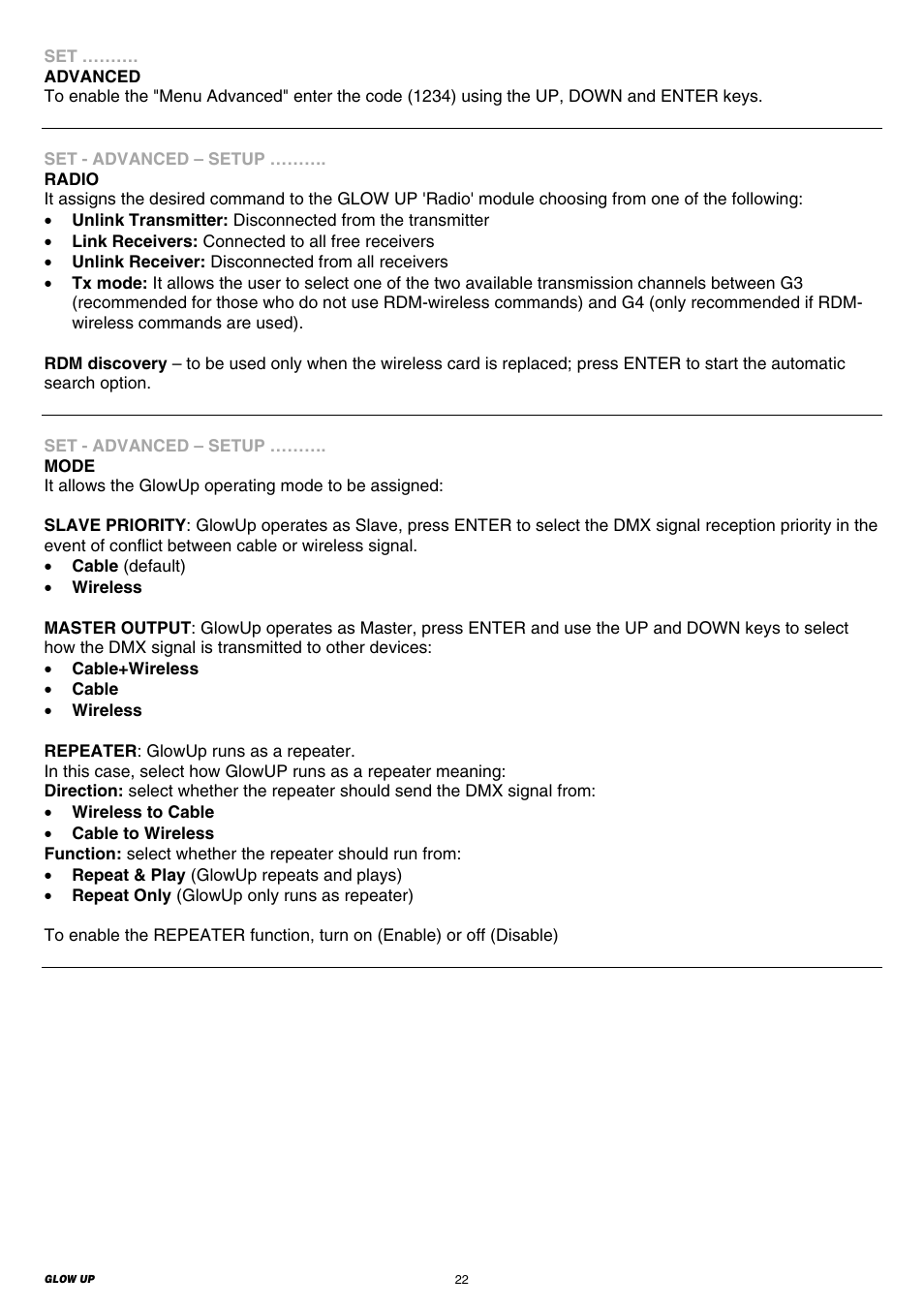 Clay Paky GLOW UP User Manual | Page 22 / 36