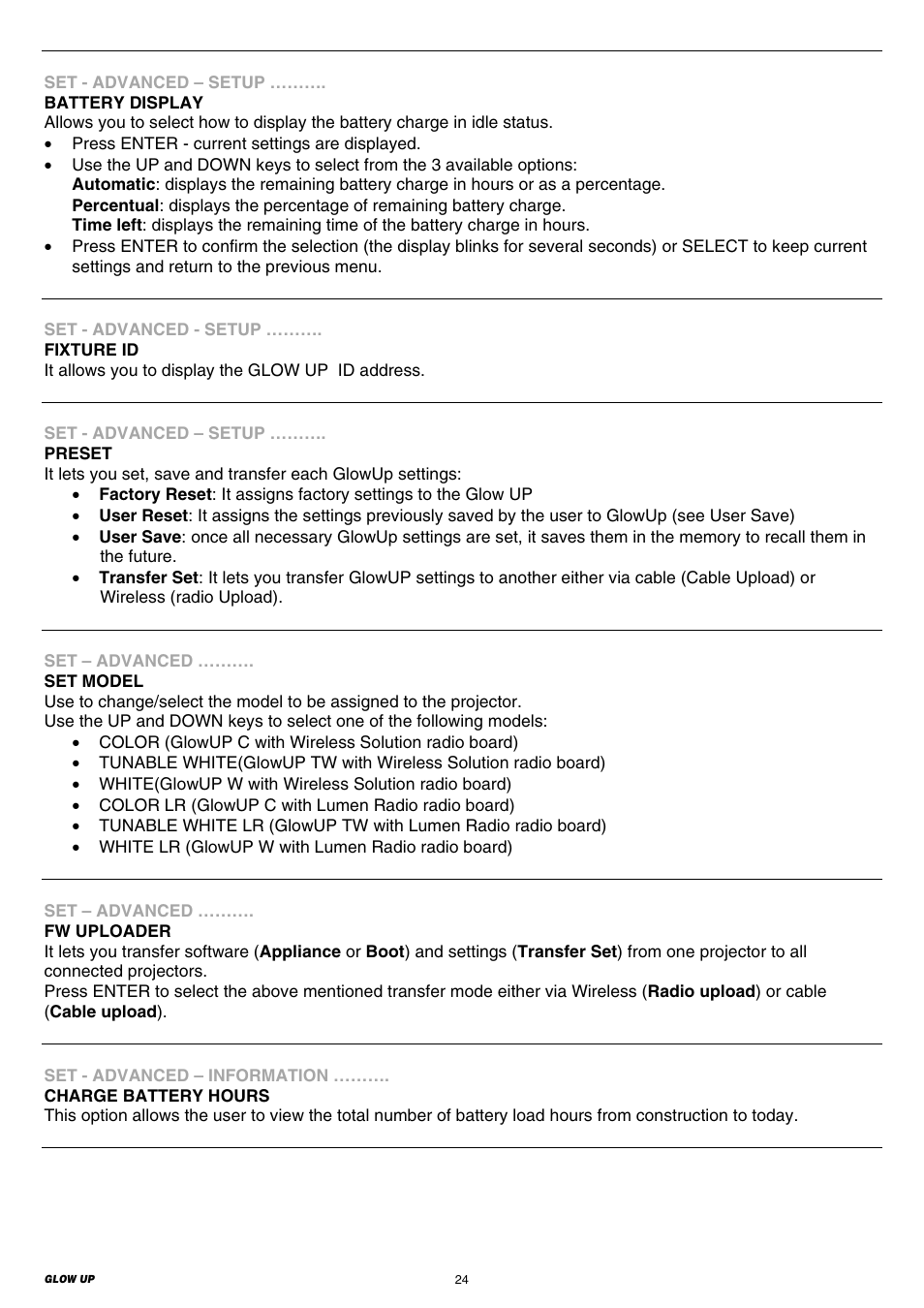 Clay Paky GLOW UP User Manual | Page 24 / 36