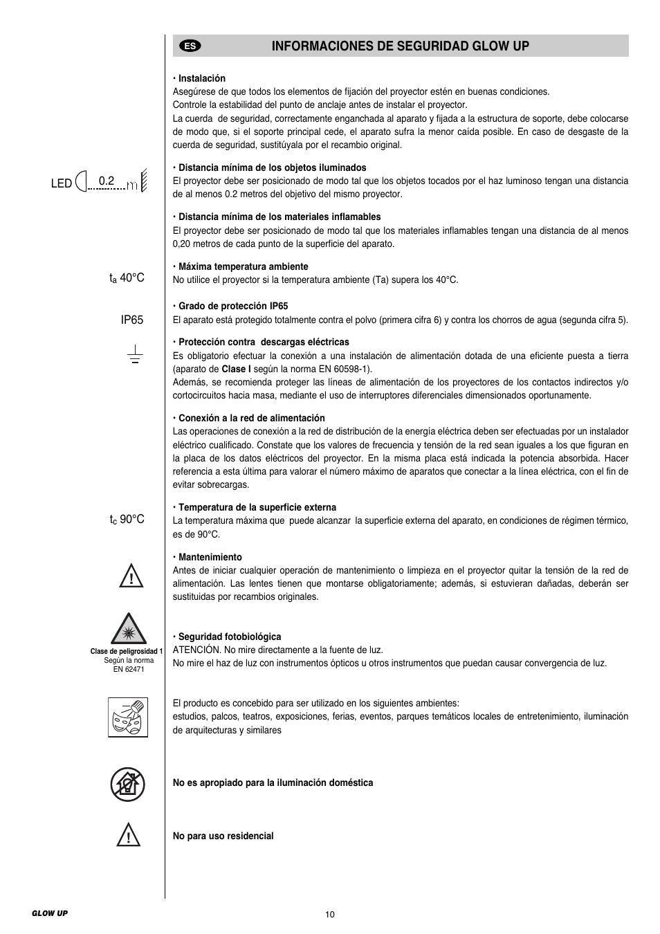 Informaciones de seguridad glow up | Clay Paky GLOW UP User Manual | Page 10 / 32