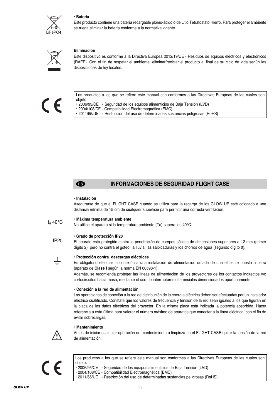 Informaciones de seguridad flight case | Clay Paky GLOW UP User Manual | Page 11 / 32
