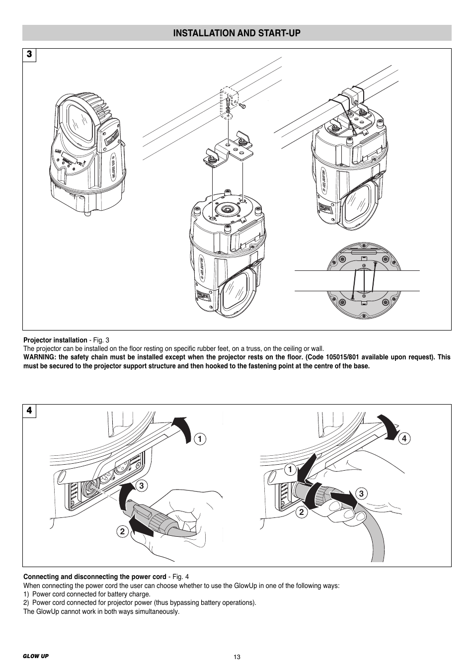Installation and start-up | Clay Paky GLOW UP User Manual | Page 13 / 32