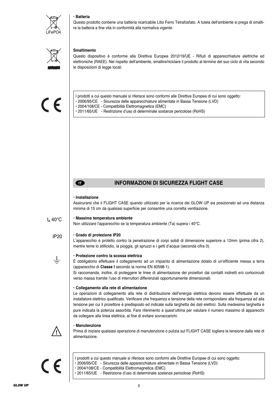 Informazioni di sicurezza flight case | Clay Paky GLOW UP User Manual | Page 5 / 32
