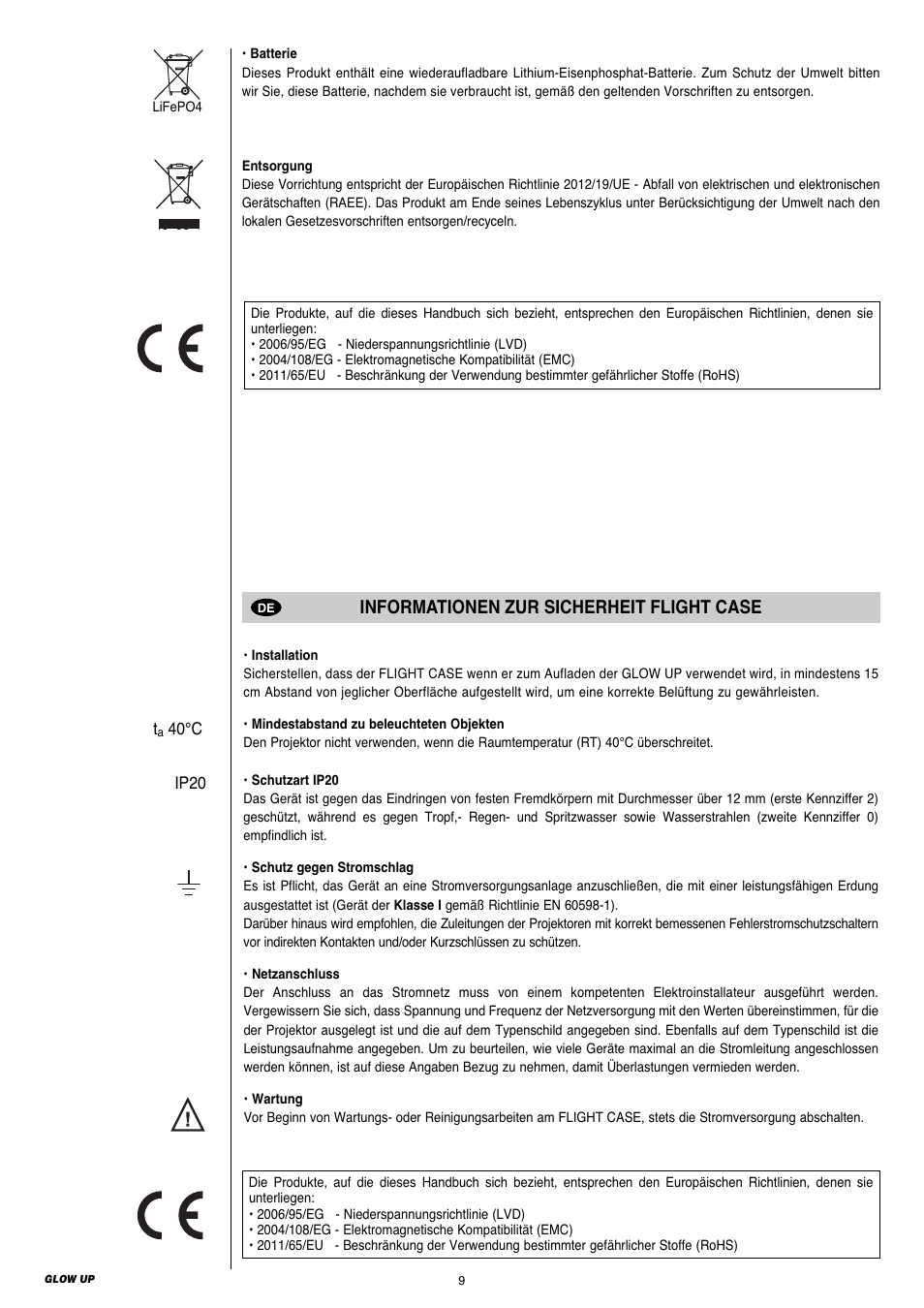 Informationen zur sicherheit flight case | Clay Paky GLOW UP User Manual | Page 9 / 32