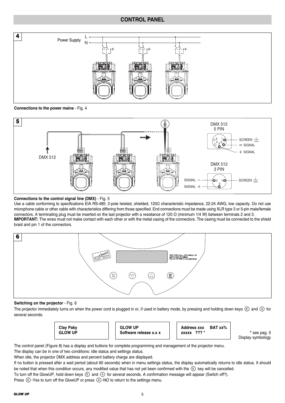 Control panel | Clay Paky GLOW UP User Manual | Page 5 / 24