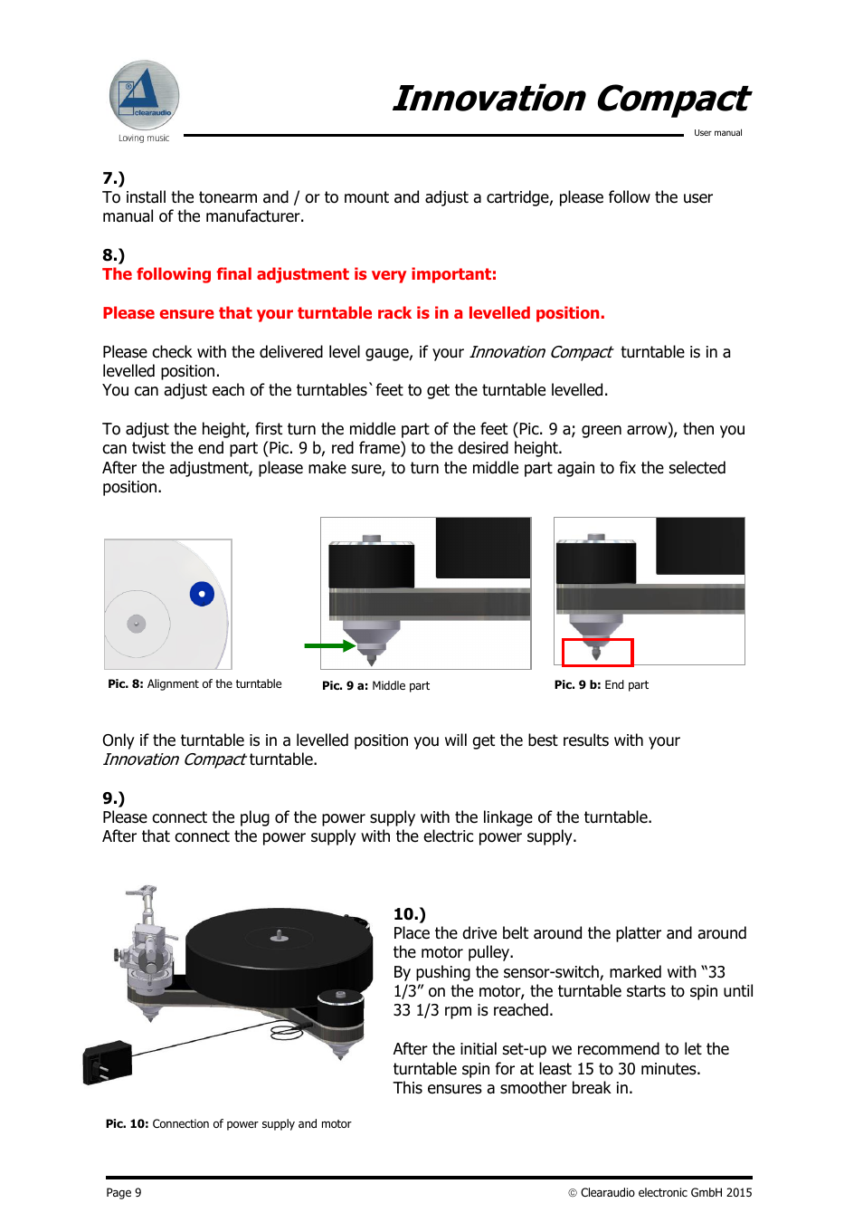 Innovation compact | Clearaudio Innovation Compact + Stroboscope Testrecord User Manual | Page 10 / 16