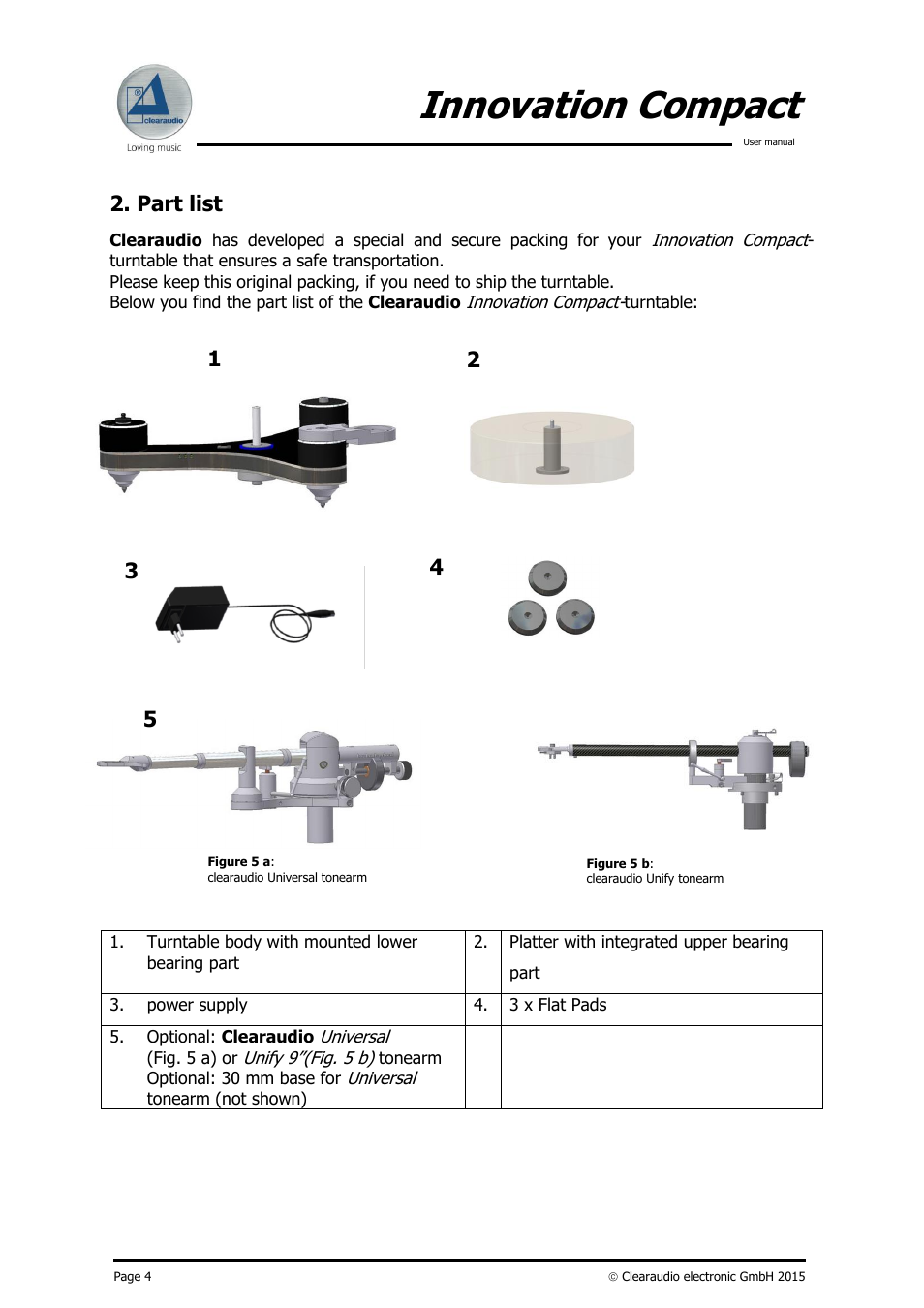 Innovation compact, Part list | Clearaudio Innovation Compact + Stroboscope Testrecord User Manual | Page 5 / 16