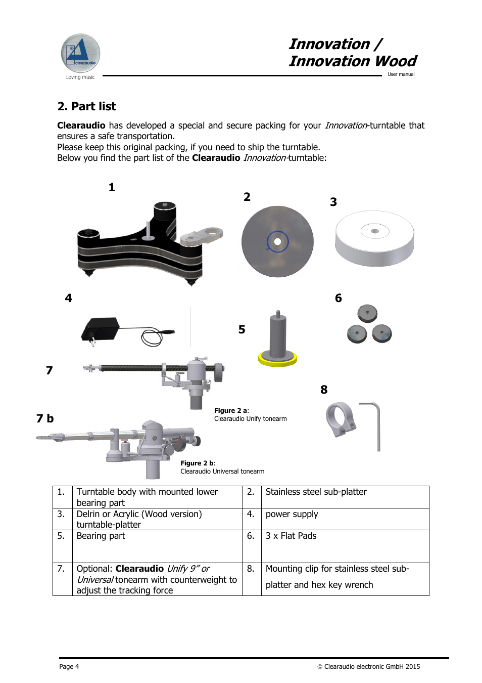 Innovation / innovation wood, Part list, 7 b 8 | Clearaudio INNOVATION + STROBOSCOPE TESTRECORD User Manual | Page 5 / 18