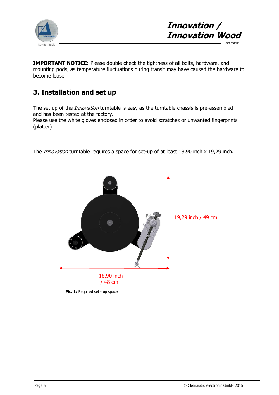 Innovation / innovation wood, Installation and set up | Clearaudio INNOVATION + STROBOSCOPE TESTRECORD User Manual | Page 7 / 18