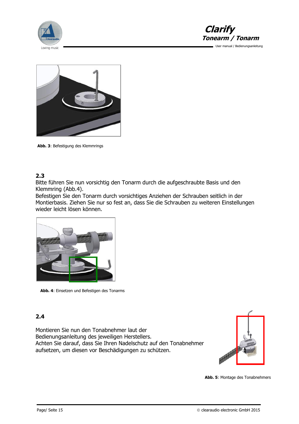 Clarify, Tonearm / tonarm | Clearaudio CLARIFY (Radial) User Manual | Page 16 / 22