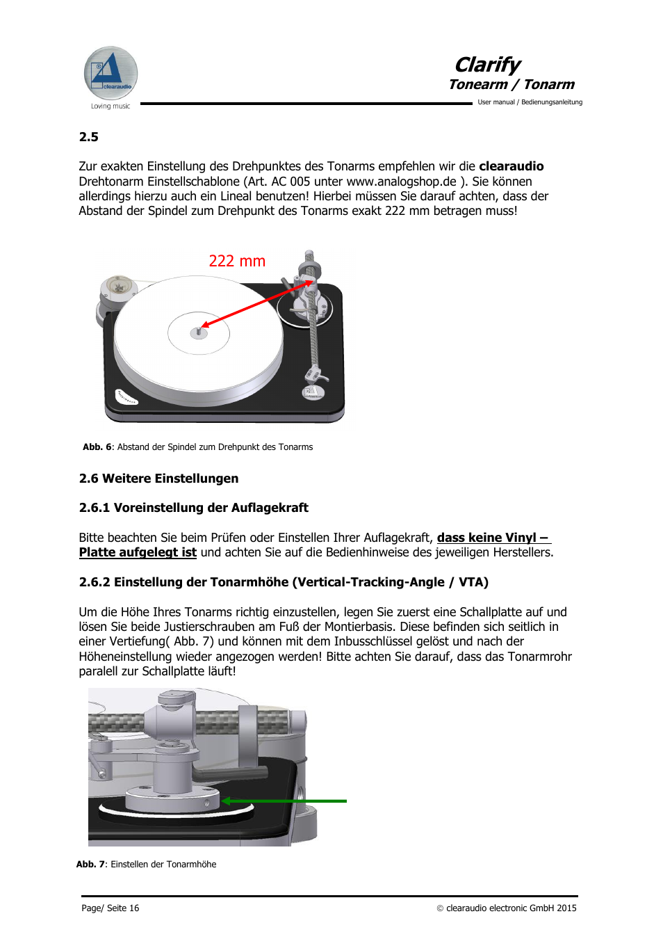 Clarify, 222 mm | Clearaudio CLARIFY (Radial) User Manual | Page 17 / 22