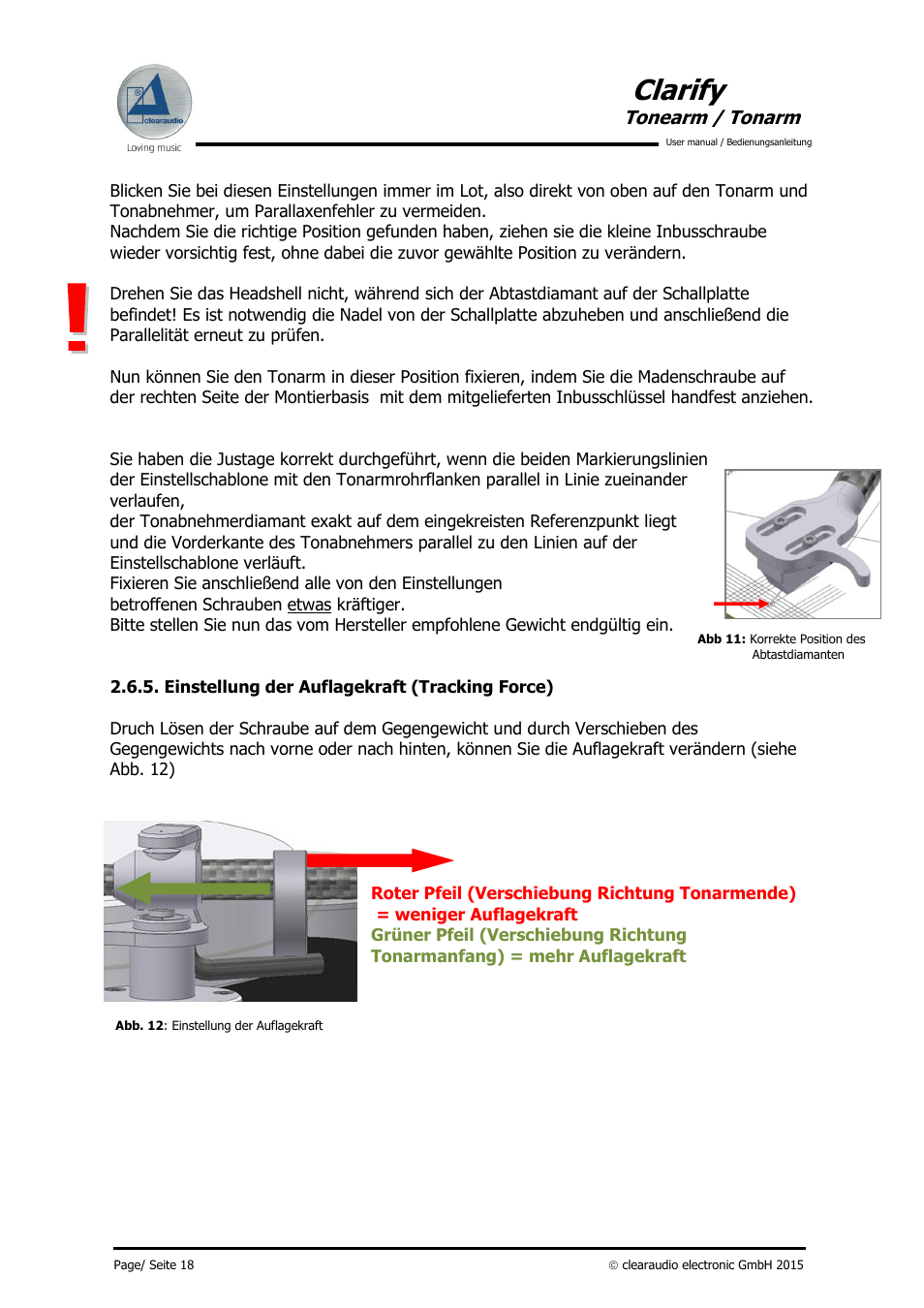 Clarify, Tonearm / tonarm | Clearaudio CLARIFY (Radial) User Manual | Page 19 / 22