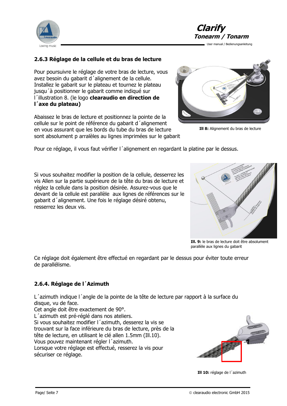 Clarify, Tonearm / tonarm | Clearaudio CLARIFY (Radial) User Manual | Page 8 / 22