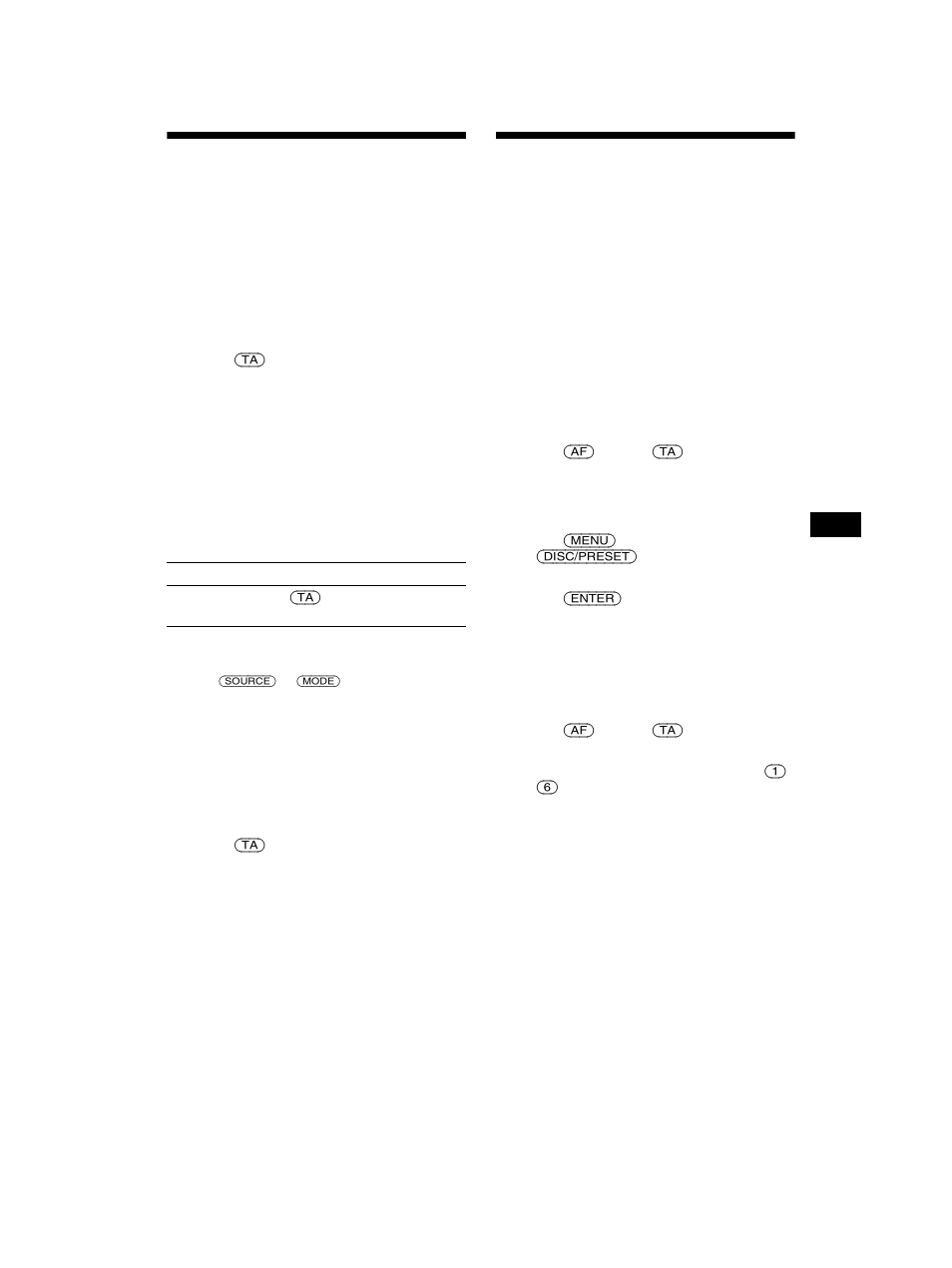 Receiving traffic announcements — ta/tp, Presetting rds stations with af and ta setting, Receiving traffic announcements | Ta/tp, Presetting rds stations with af and ta, Setting | Sony CDX-CA750 RU User Manual | Page 17 / 204